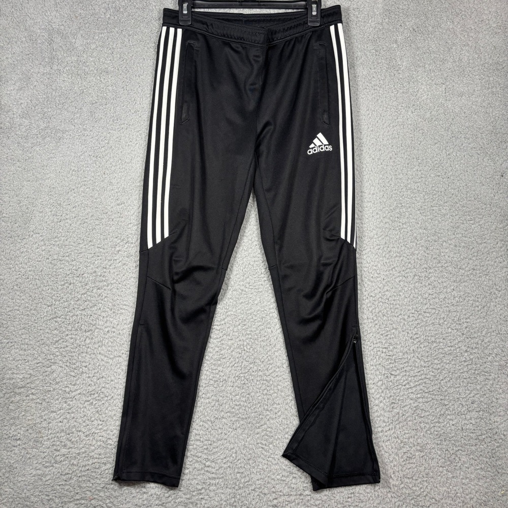 Adidas Track Pants Kids Unisex L Black White Climacool Tapered Ankle Zip 2080